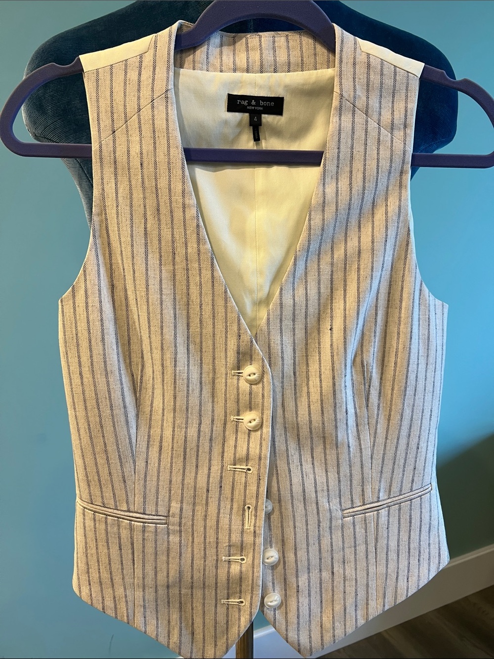 rag & bone Beige Vest with Blue Pinstripes new. Newer worn in great condition.